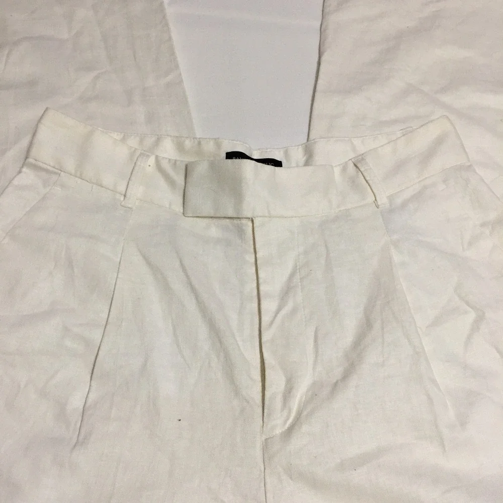 Banana Republic Wide Leg Pants Women Size 10 White Linen Blend Pleated Trousers